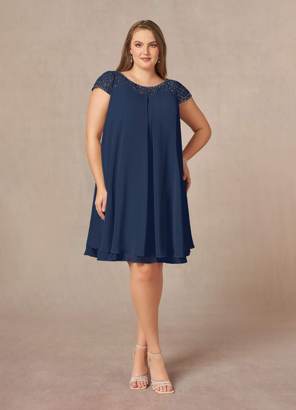 Azazie Tess Mother of the Bride Dresses Dark Navy Empire Sequins Chiffon Dress image1