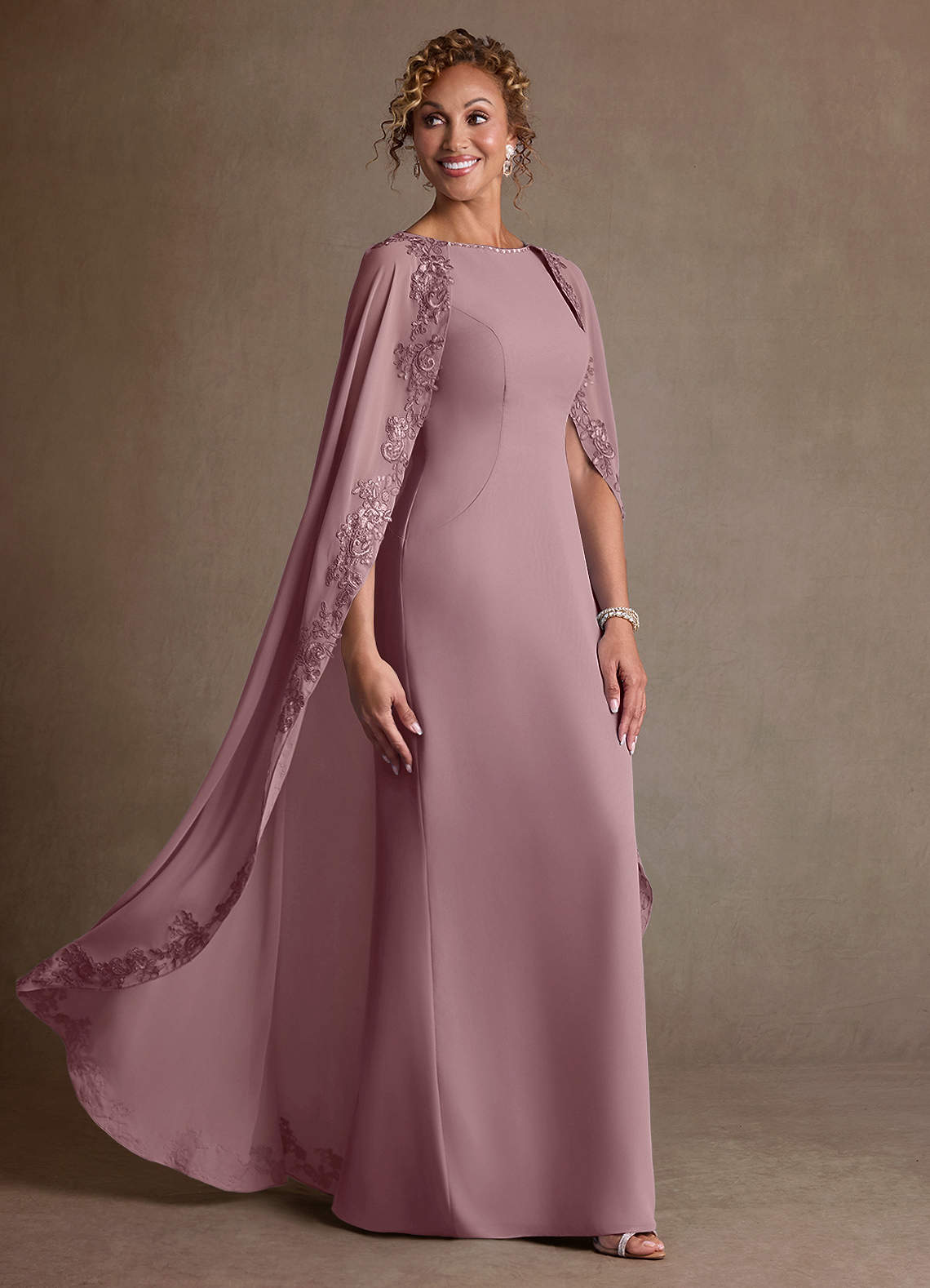 Azazie Artemisia vestidos de madre de la novia Vestido de Rosa Polvorienta de Gasa de Corte Recto con Encaje image1