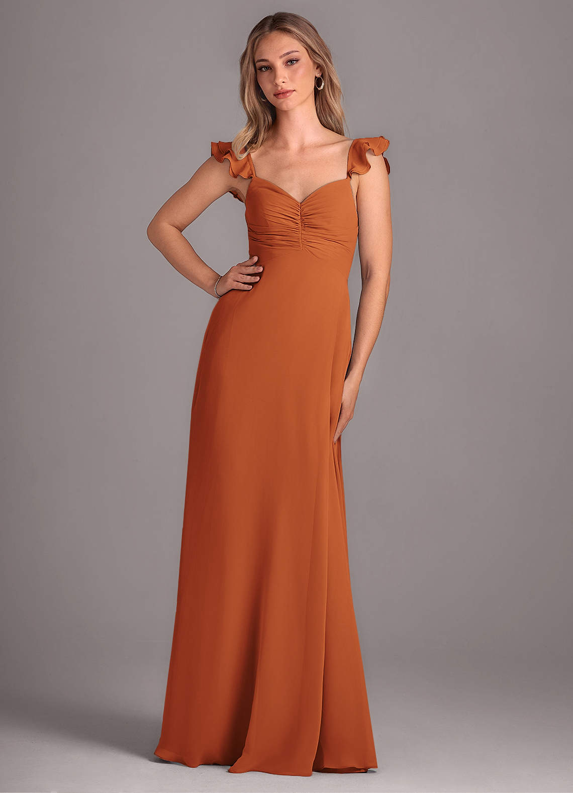 Azazie Kaylyn Bridesmaid Dresses Cinnamon A-Line Ruched Chiffon Dress image1