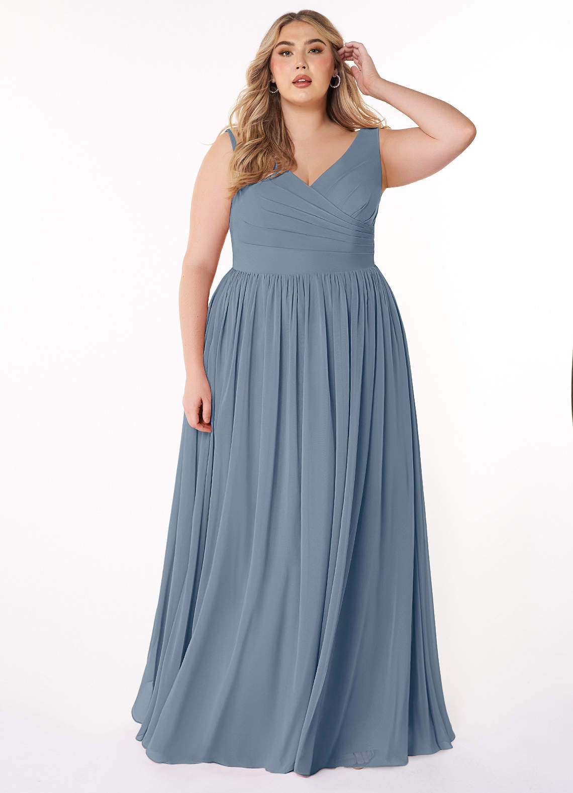 Azazie Keyla Bridesmaid Dresses Twilight A-Line V-Neck Pleated Chiffon Dress image1