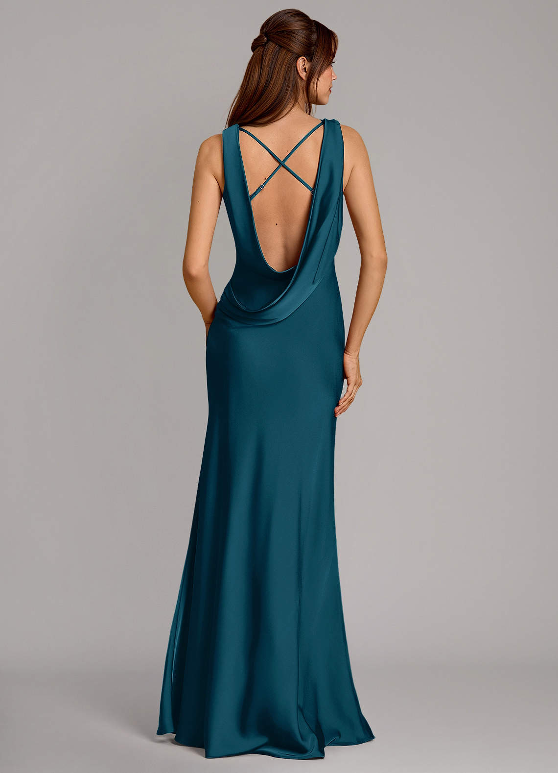 Azazie Cheryl Bridesmaid Dresses Ink Blue Mermaid Stretch Satin Dress image1