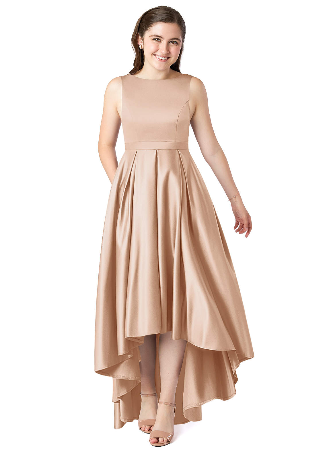 Azazie Inaya Junior A-Linie Gürtel/Schärpe Stretch-Satin Kleid Englisches Rosa image1