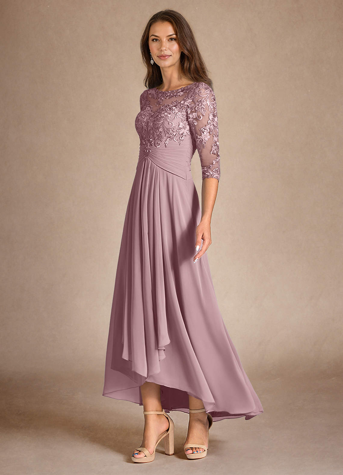 Azazie Marietta Mother of the Bride Dresses Dusty Rose A-Line Lace Dress image4