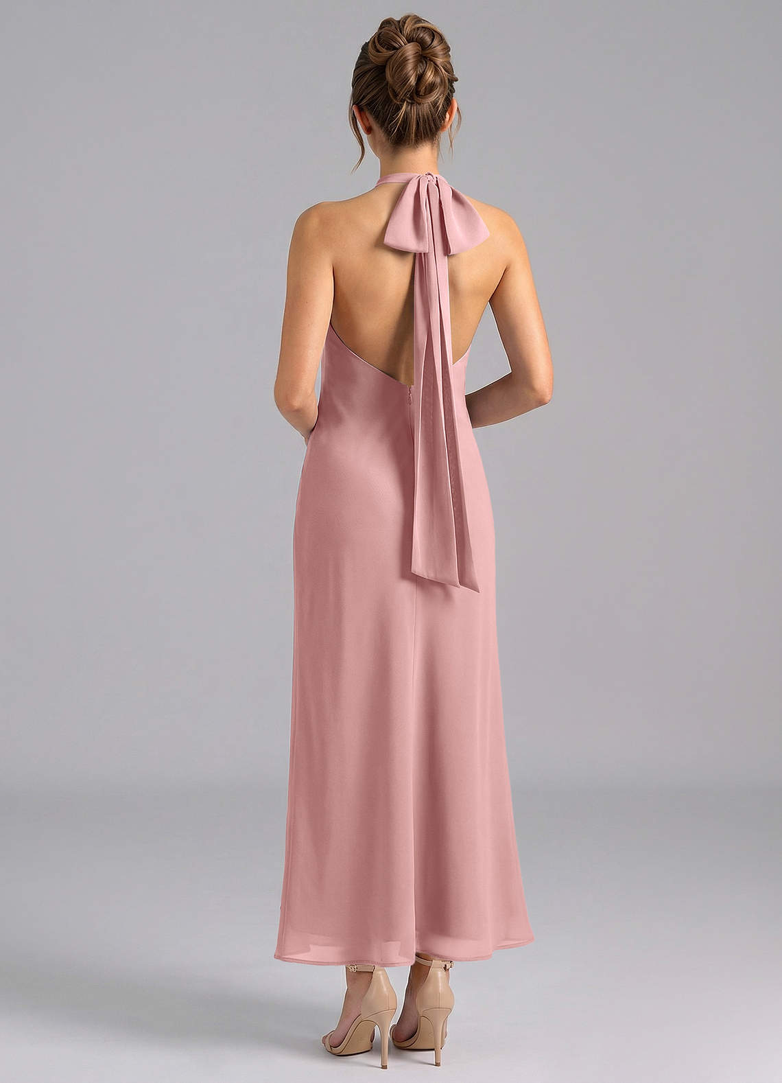 Azazie Velli At-home Try On Dresses Dusty Rose Mermaid High Neck Chiffon Dress image1