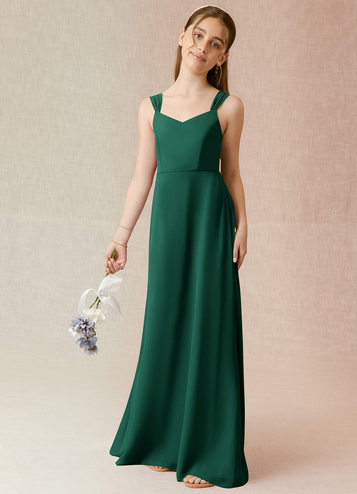 Azazie Denice Junior Emerald A-Line Chiffon Dress image1