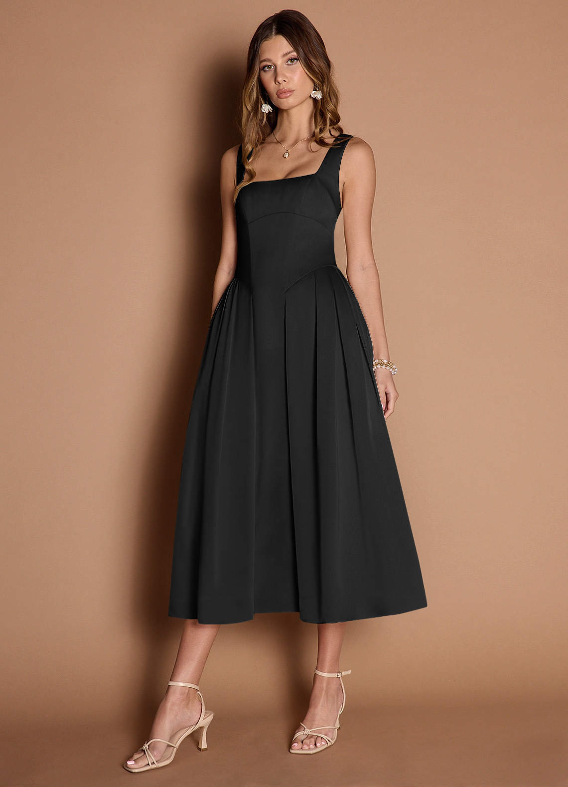 Sophia | Elegant Olive Green Midi Dress with Backless Design - Lumina