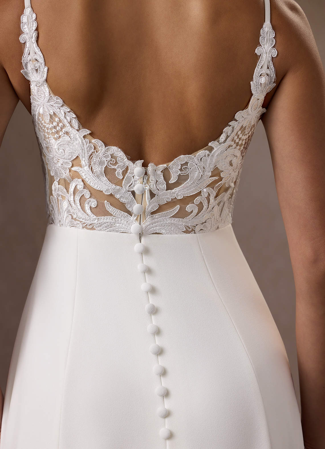 Azazie Xena Wedding Dresses Diamond White Champagne A-Line V-Neck Sequins Stretch Crepe Dress image4