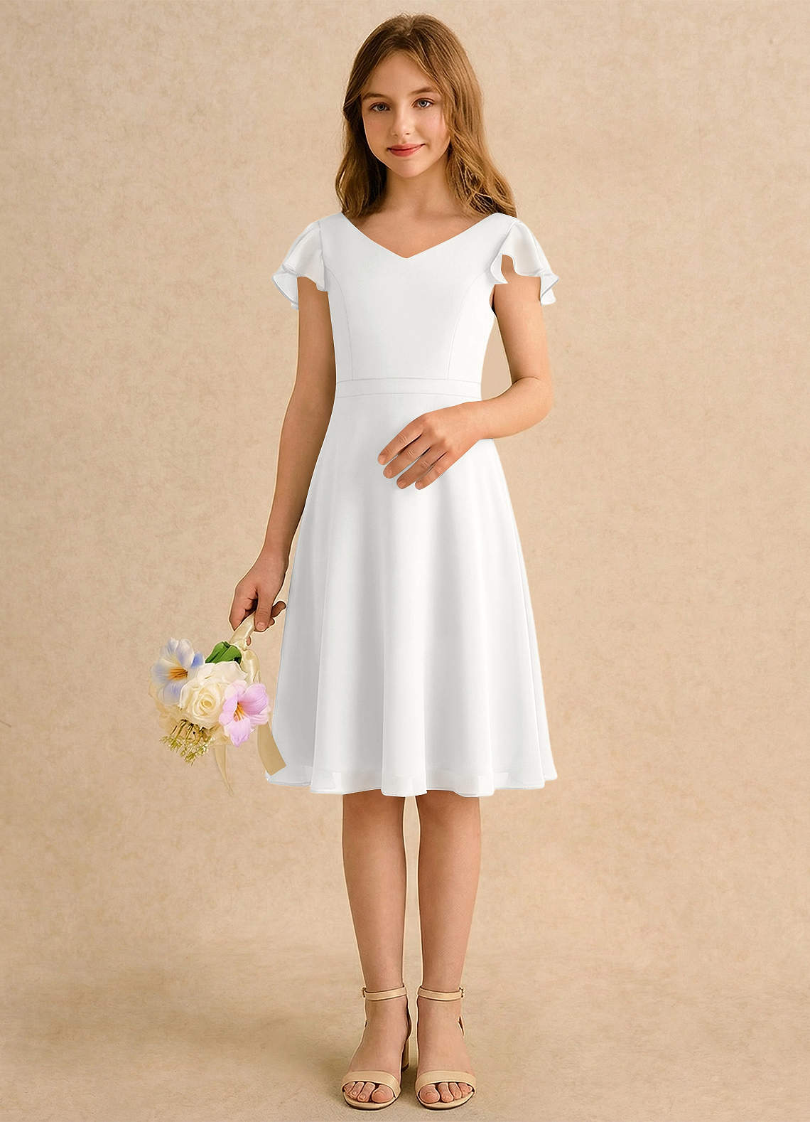 Azazie Narin Girls Formal Flower Girl Klänningar Klä A-Line i Chiffong med ärmar image2