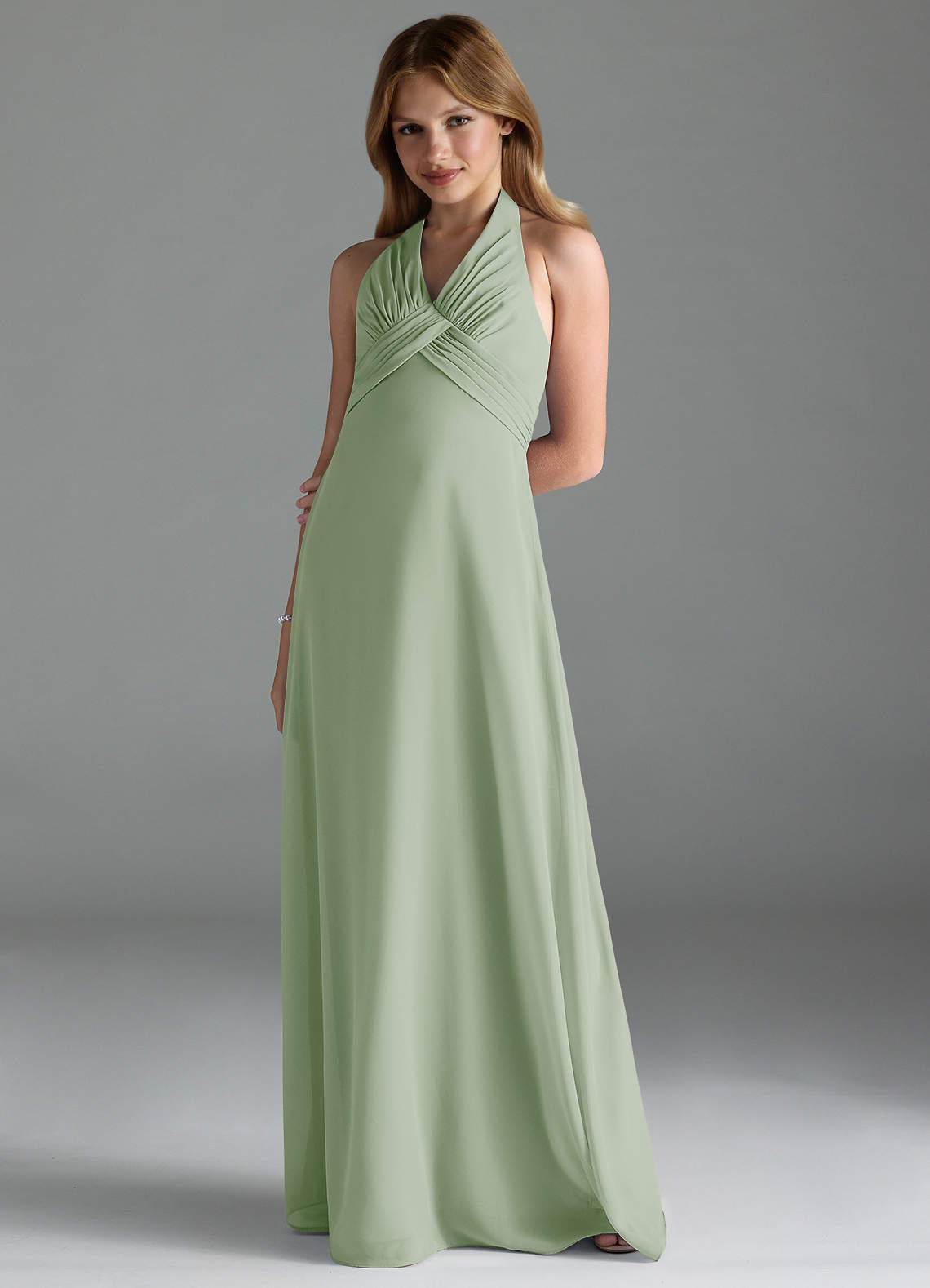 blue dress for baby girl Wedtrend Sage A-Line V Neck Floor-Length Chiffon Junior Bridesmaid Dress Wedding Party Dress, Sage / J6