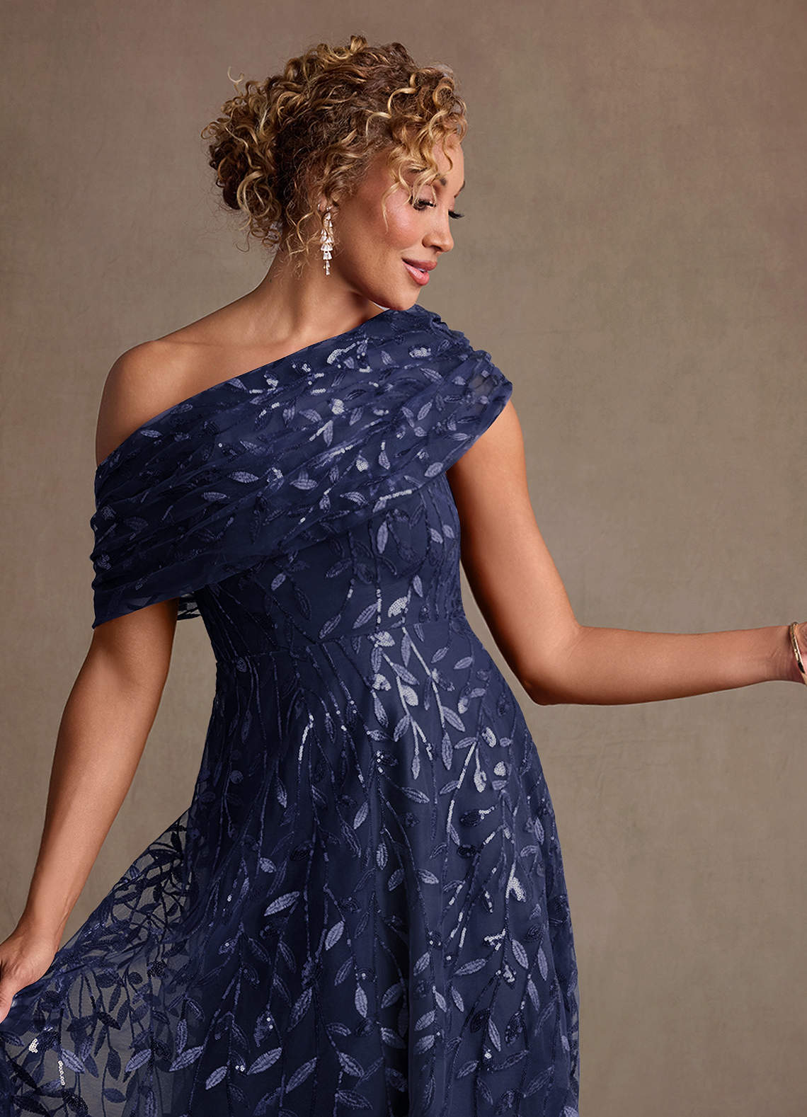 Azazie Sidney Mother of the Bride Dresses Dark Navy A-Line Off the Shoulder Lace Dress image6