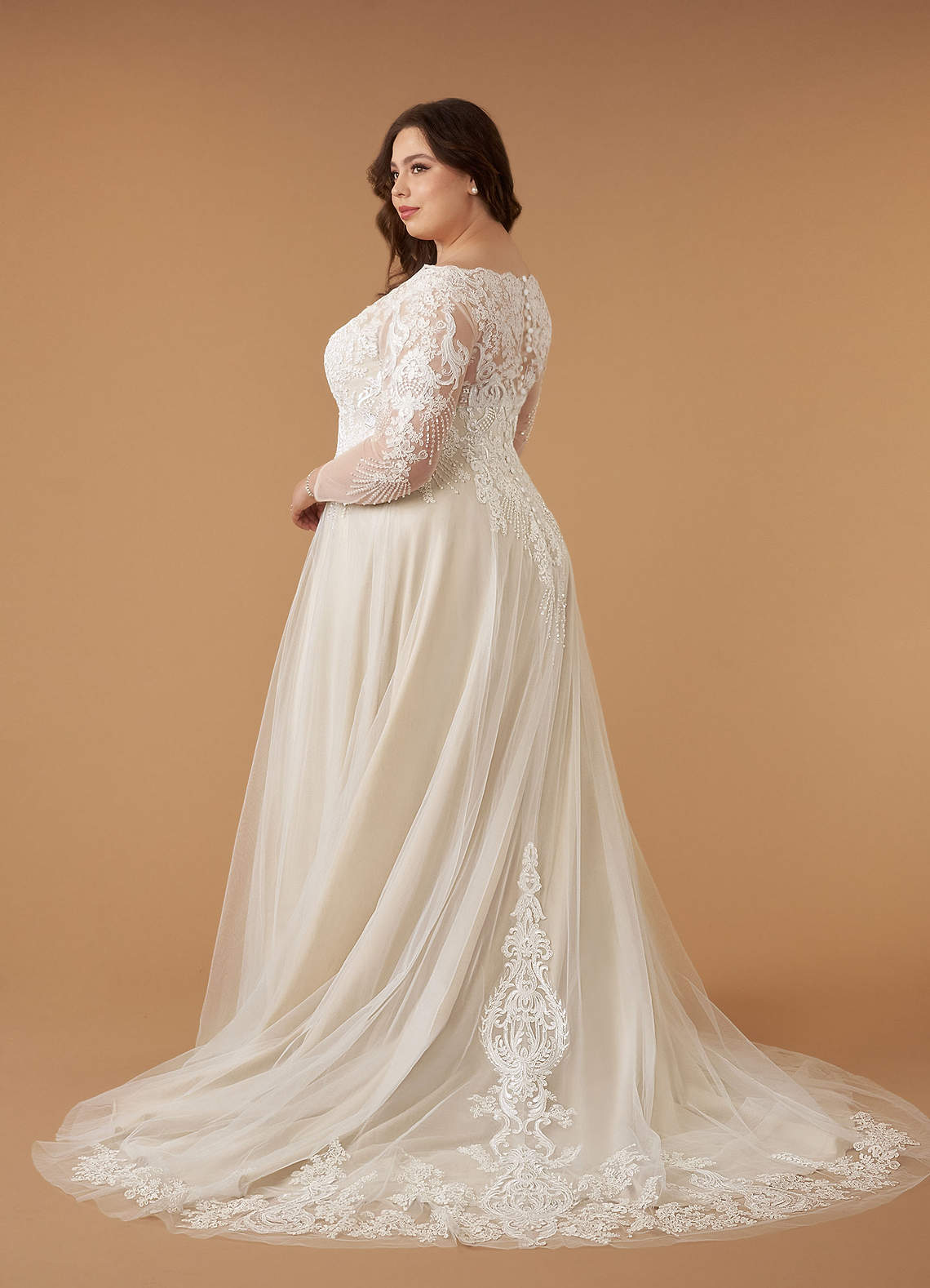 Azazie Essy Wedding Dresses Diamond White Champagne A-Line V-Neck Sequins Tulle Dress image8
