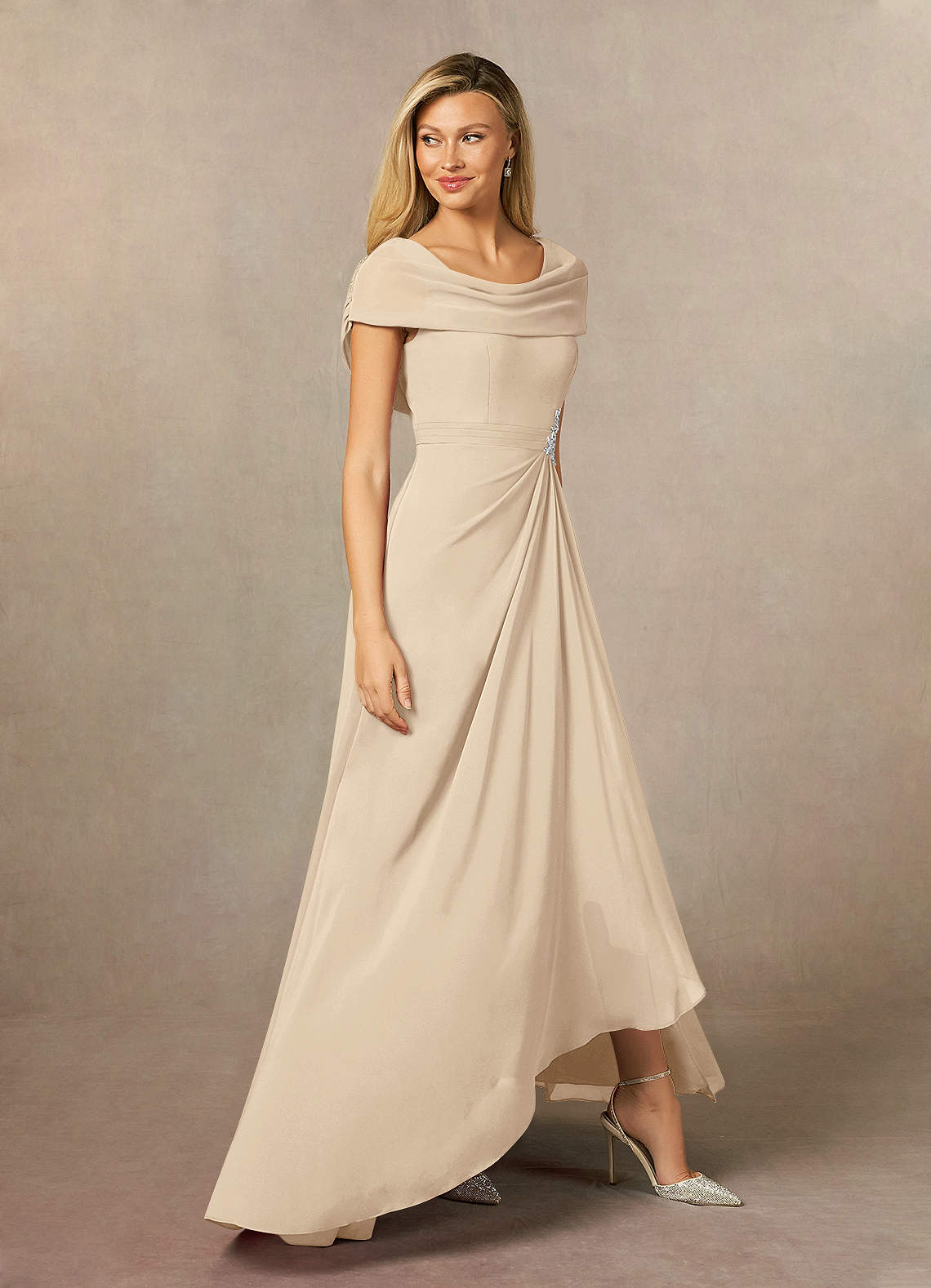 Azazie Mary Mother of the Bride Dresses Champagne A-Line Side Slit Chiffon Dress image3