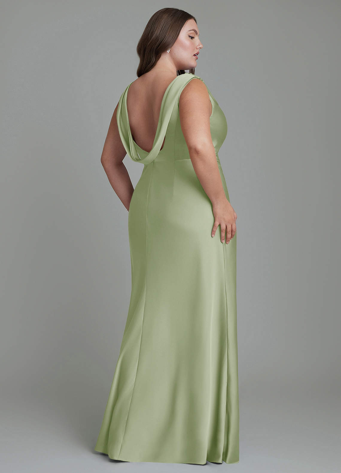 Azazie Kieryn Bridesmaid Dresses Dusty Sage Mermaid Pleated Stretch Satin Dress image7