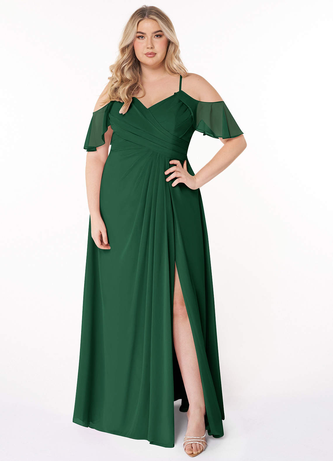 Azazie Dakota Bridesmaid Dresses Dark Green A-Line V-Neck Pleated Chiffon Dress image1