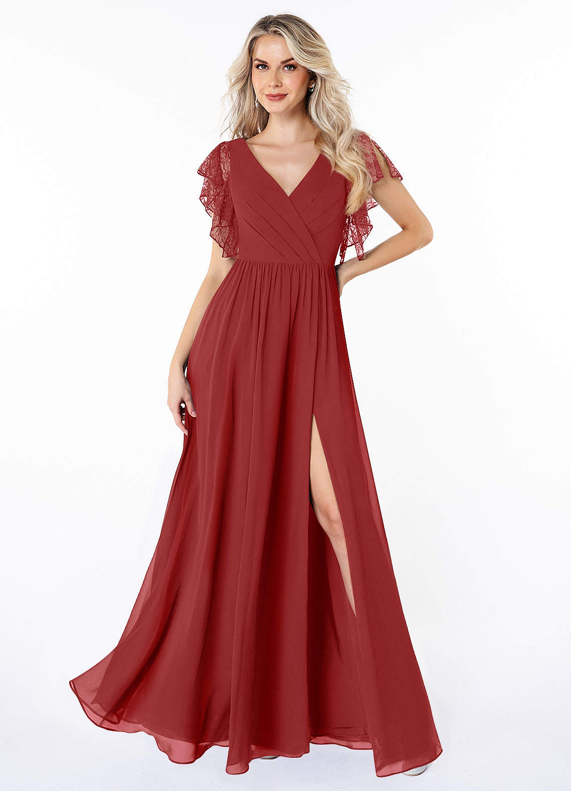 Azazie Zella Abiti da Damigella Abito A-Line in Chiffon Pizzo Ruggine image1