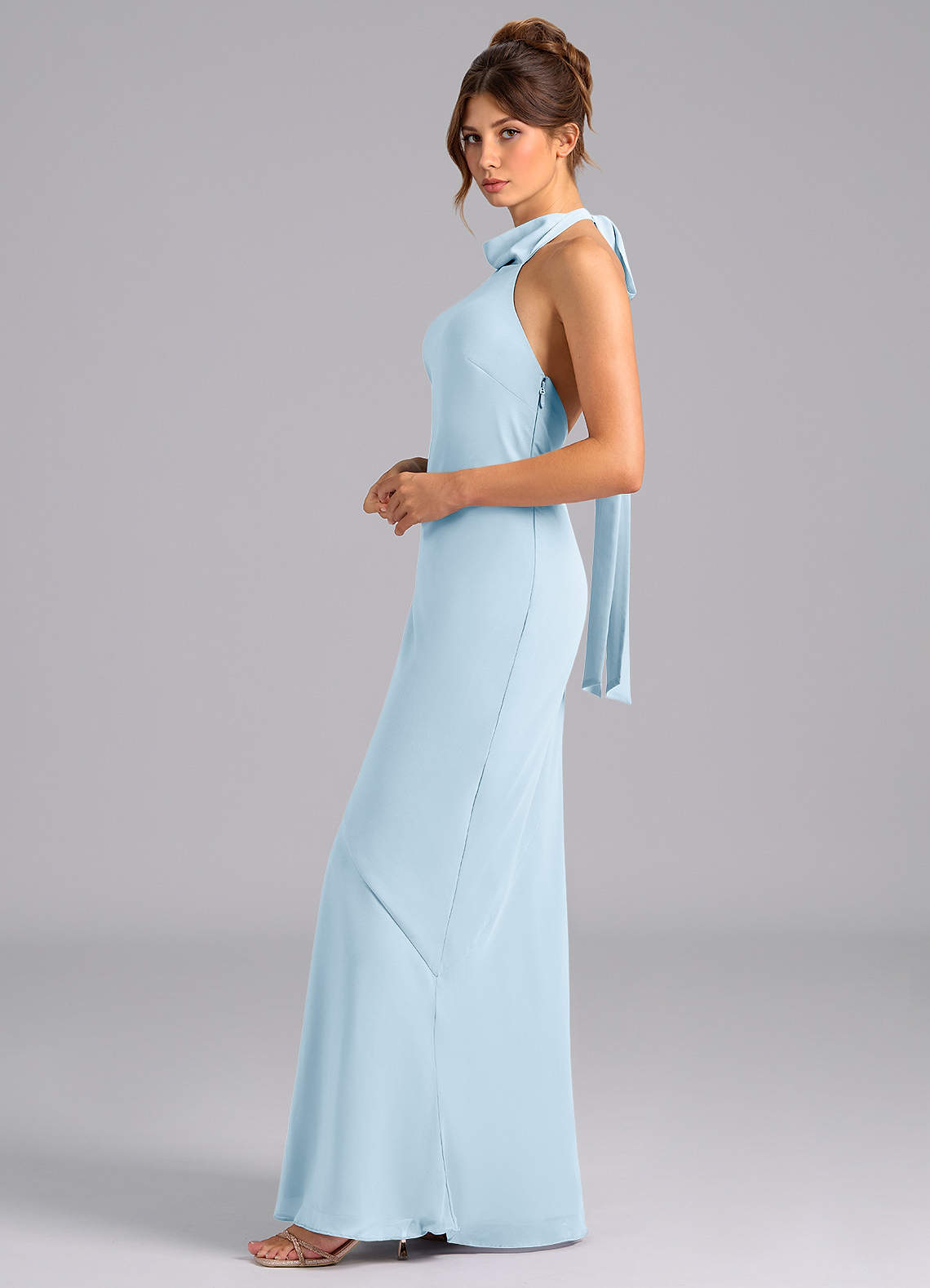 Azazie Velli Bridesmaid Dresses Sky Blue Mermaid High Neck Chiffon Dress image4
