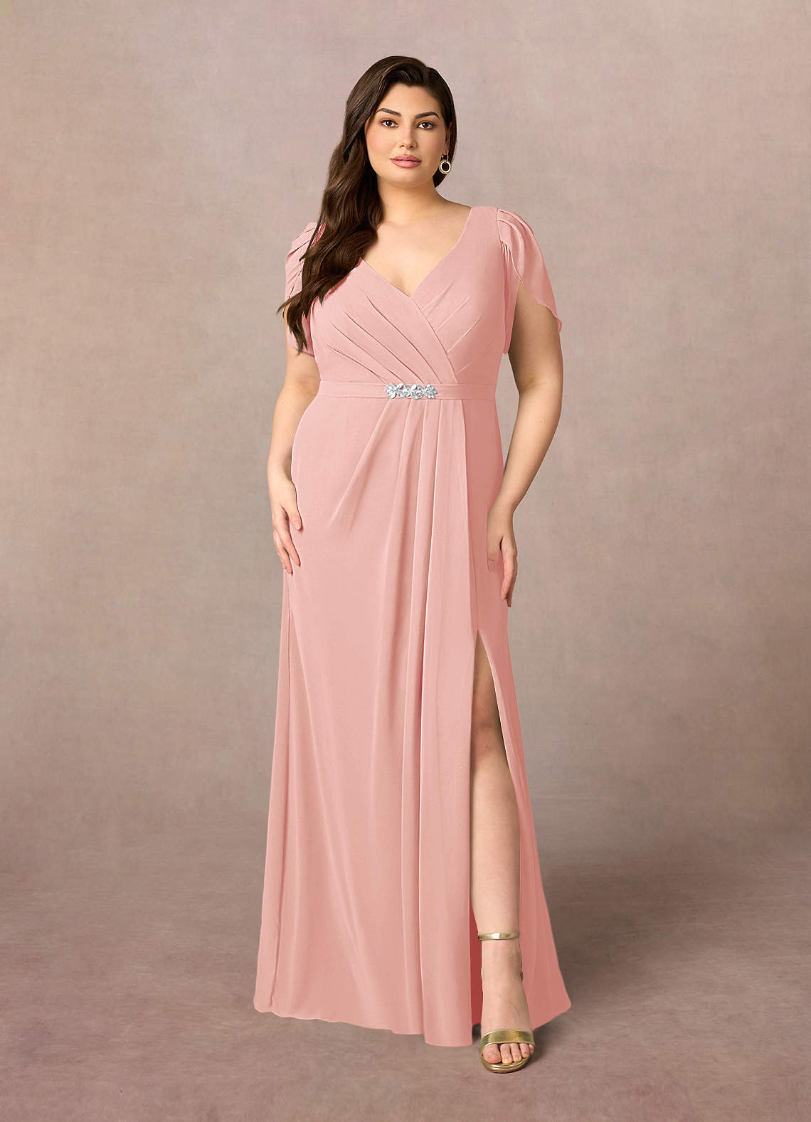Azazie Marianne Mother of the Bride Dresses Rosette Sheath V-Neck Pleated Chiffon Dress image6