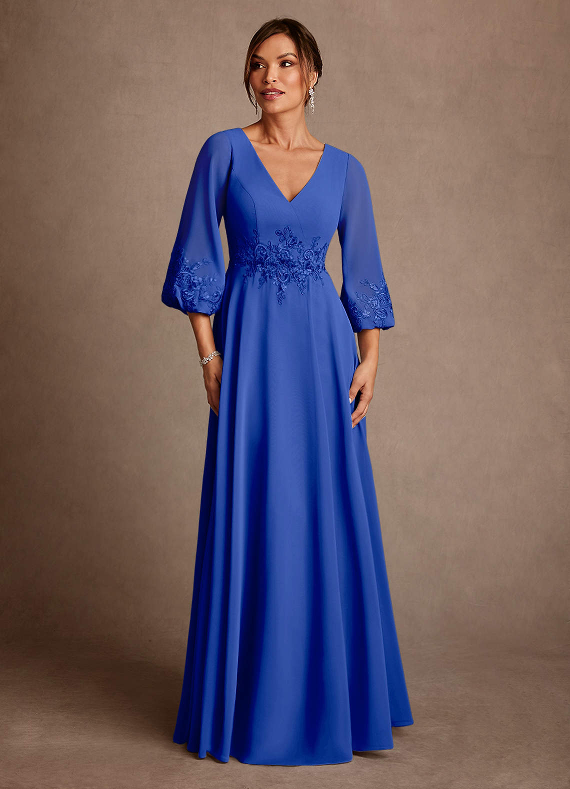 Azazie Yorba Mother of the Bride Dresses Royal Blue A-Line Lace Chiffon Dress image1