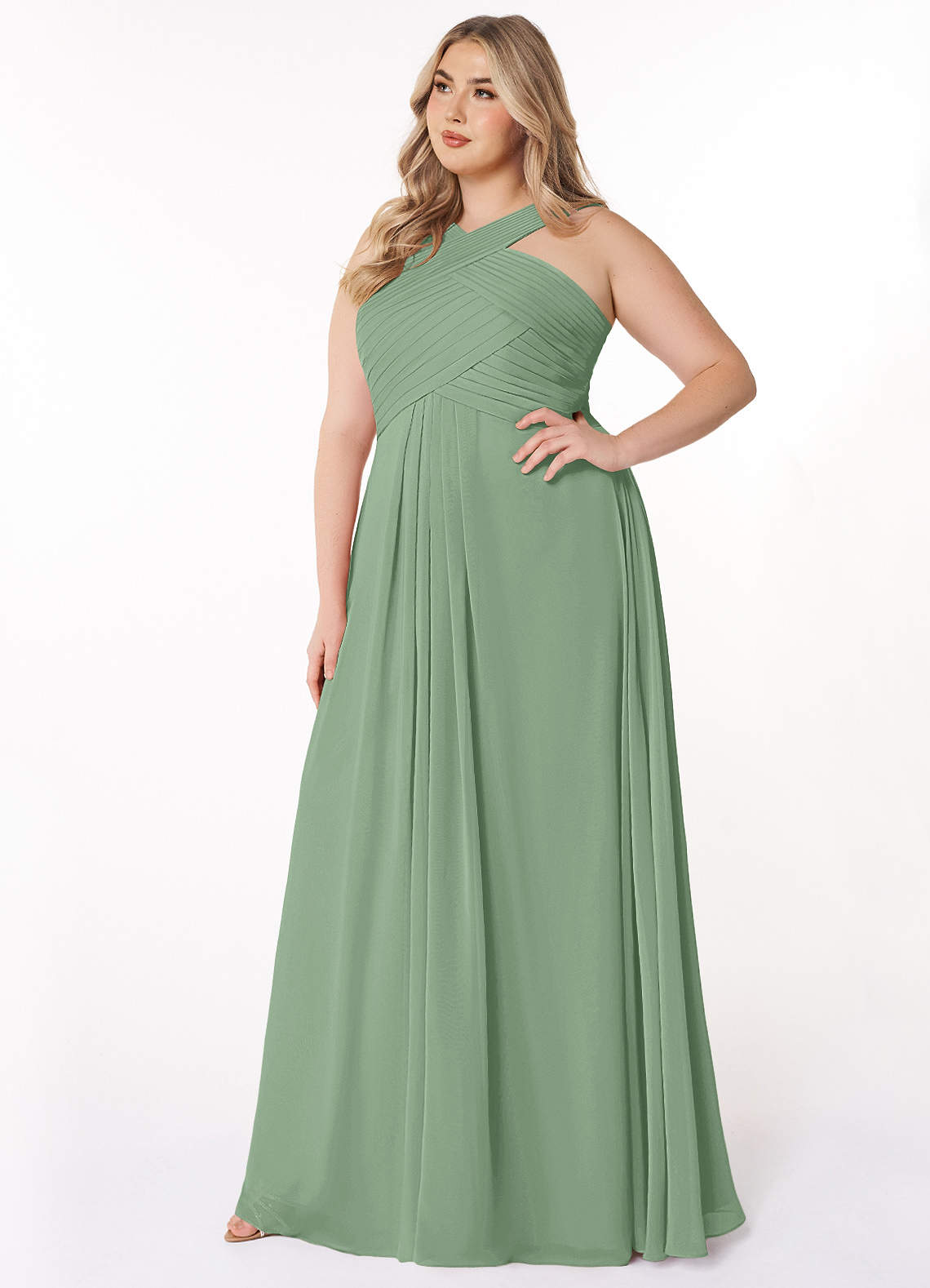 Azazie Kaleigh Bridesmaid Dresses Matcha A-Line Pleated Chiffon Dress image8
