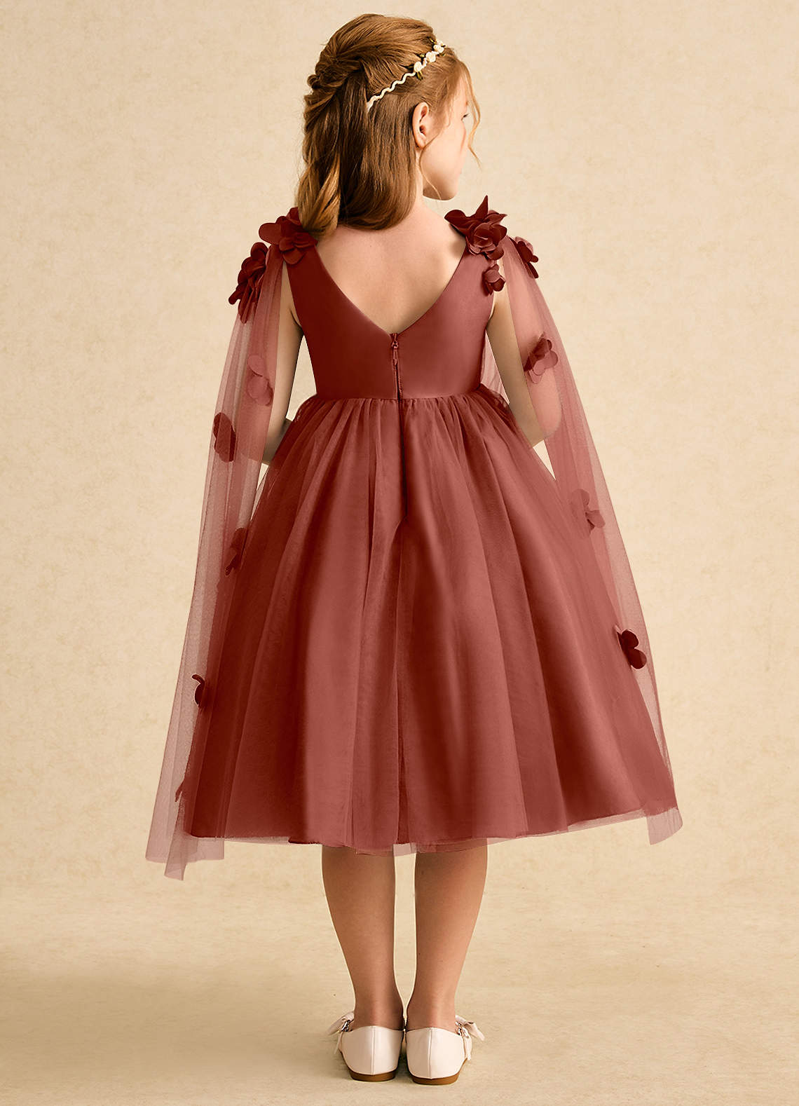 Azazie Staria Vestidos de florista Vestido Castanho Aloirado de Tule de Vestido de baile com Franzido image1
