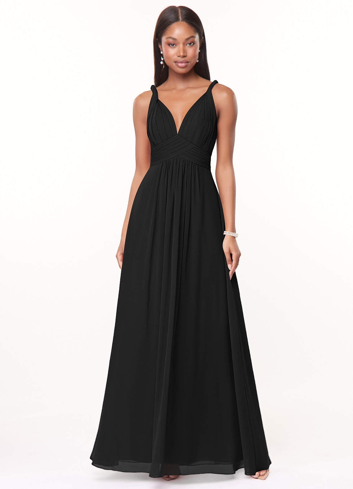Azazie Maren Bridesmaid Dresses Black A-Line Pleated Chiffon Dress image1