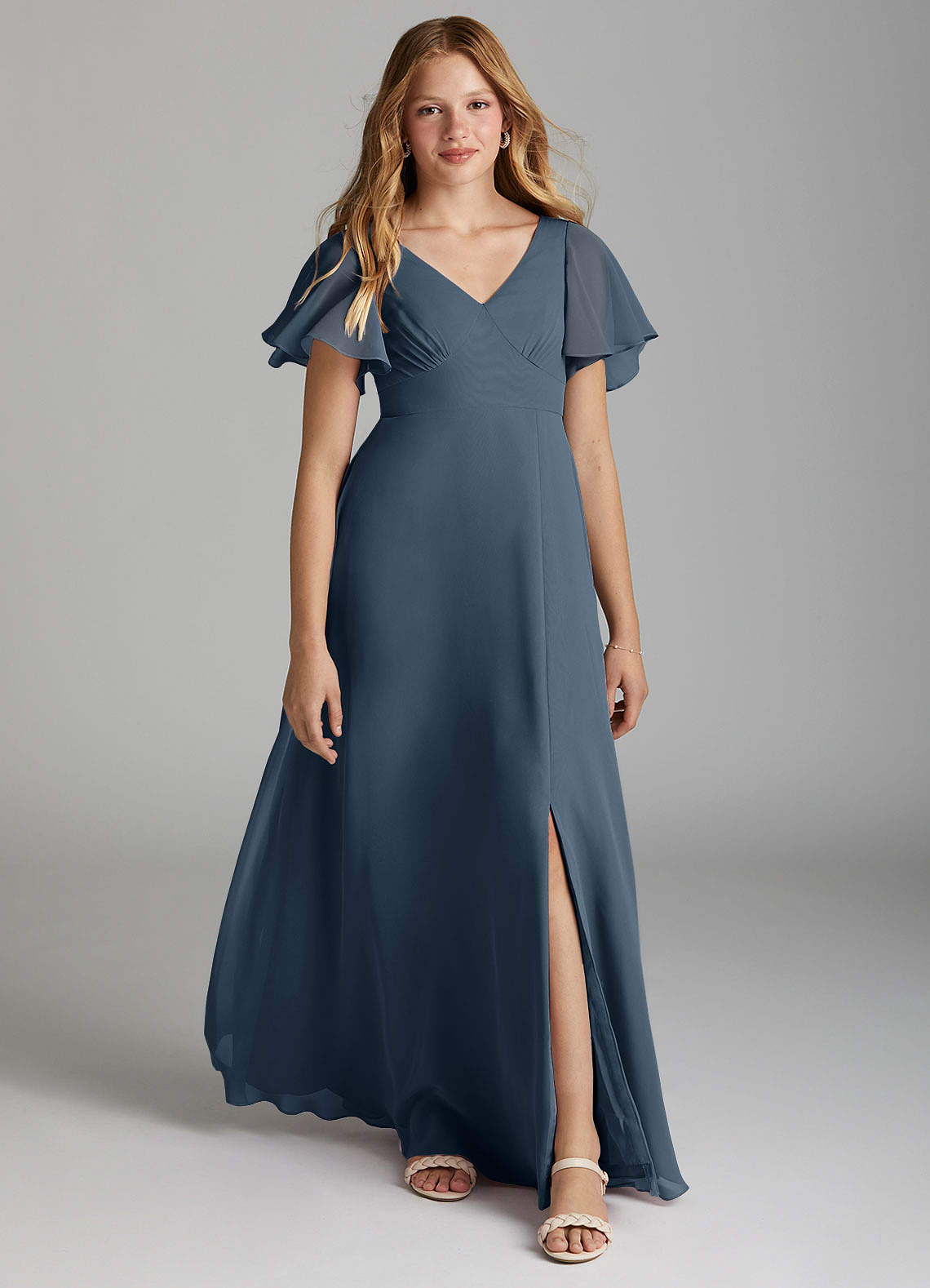 Azazie Kimber Junior Neptune A-Line Pleated Chiffon Dress image1