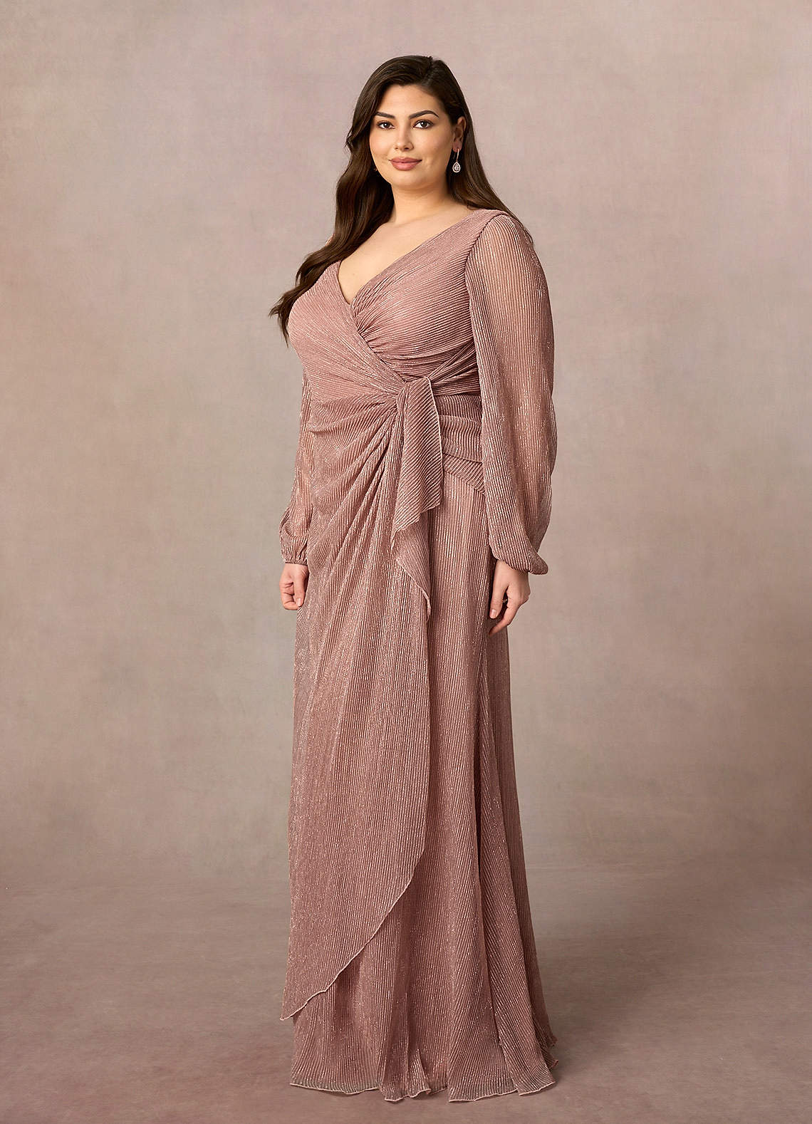 Upstudio Sterling Mother of the Bride Dresses Rose Gold A-Line Ruched Metallic Mesh Dress image6