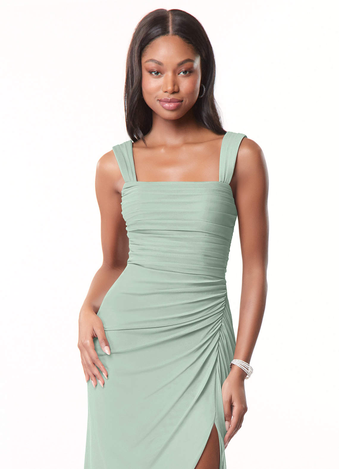 Azazie Jesaphine Bridesmaid Dresses Agave Sheath Ruched Mesh Dress image1