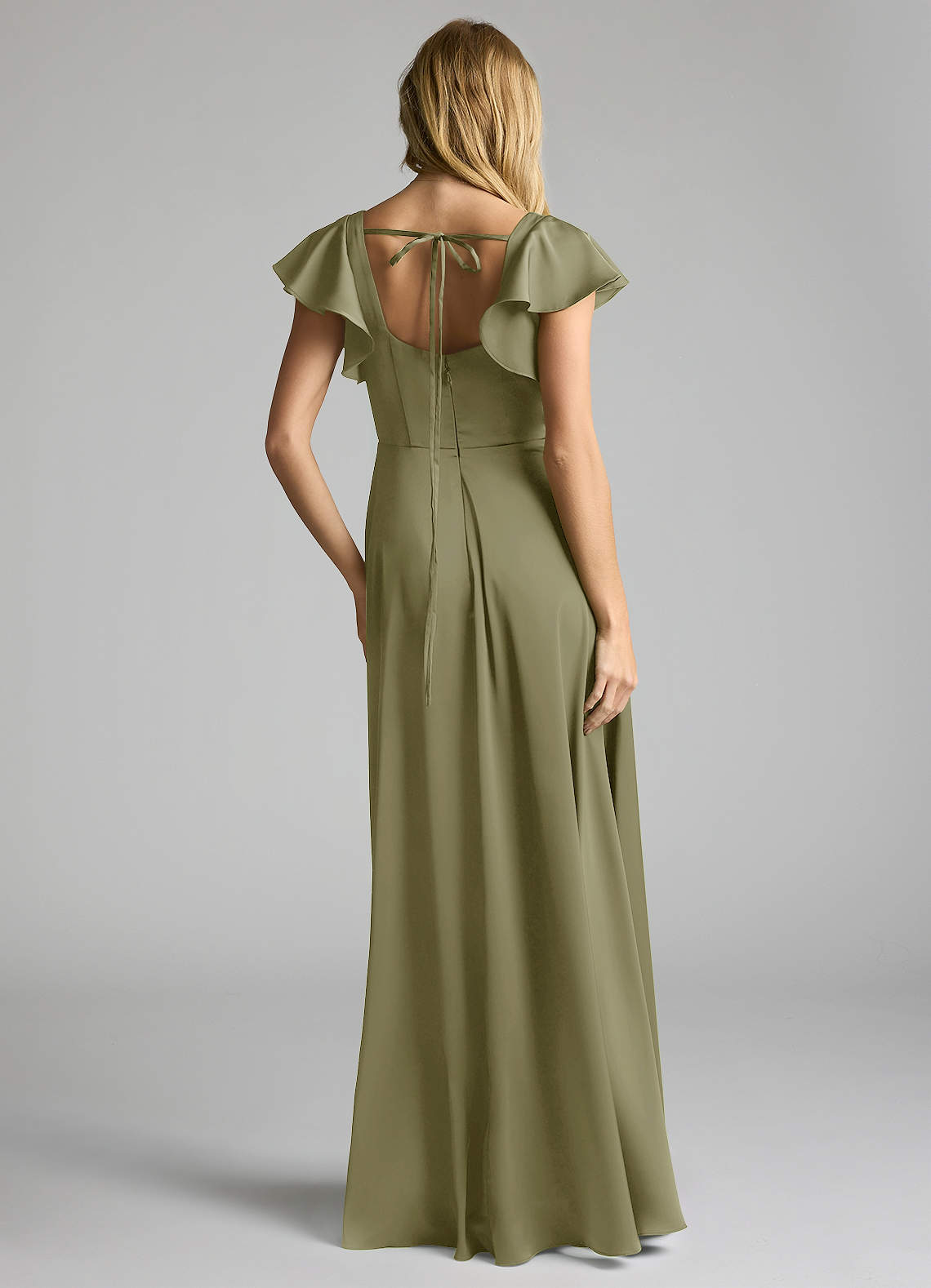 Azazie Bondi Bridesmaid Dresses Pistachio A-Line Bow Stretch Satin Dress image3