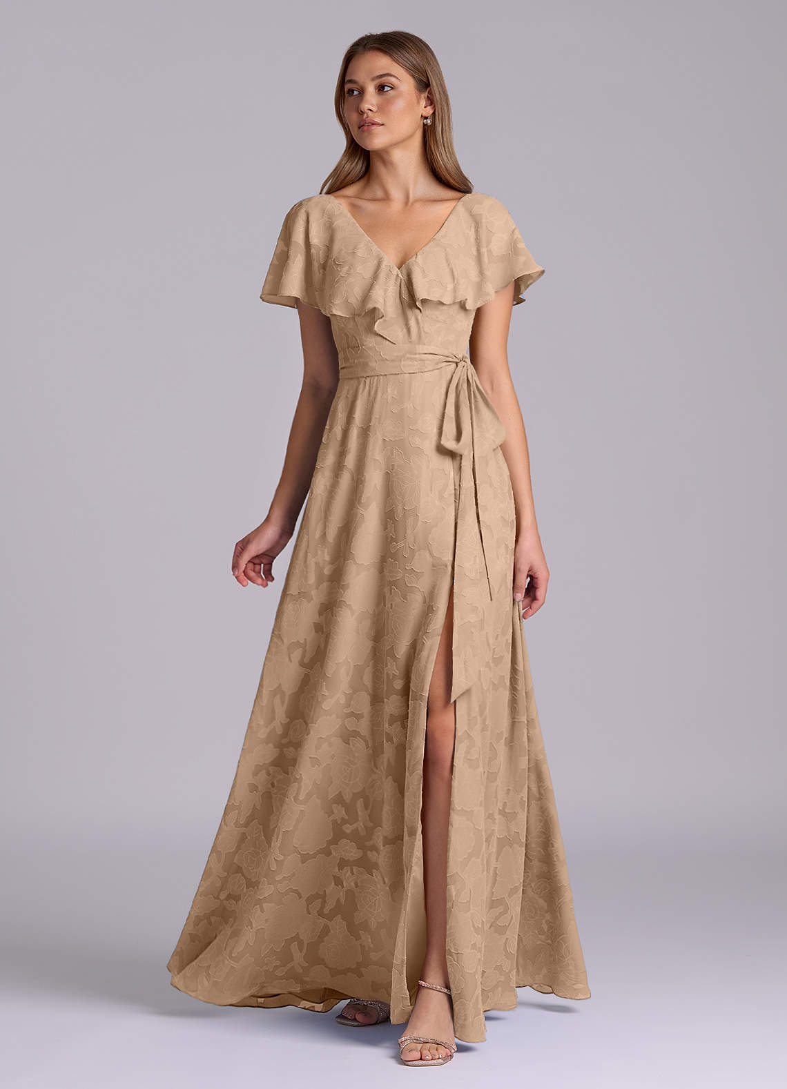 champagne floral bridesmaid dresses Azazie Lainey