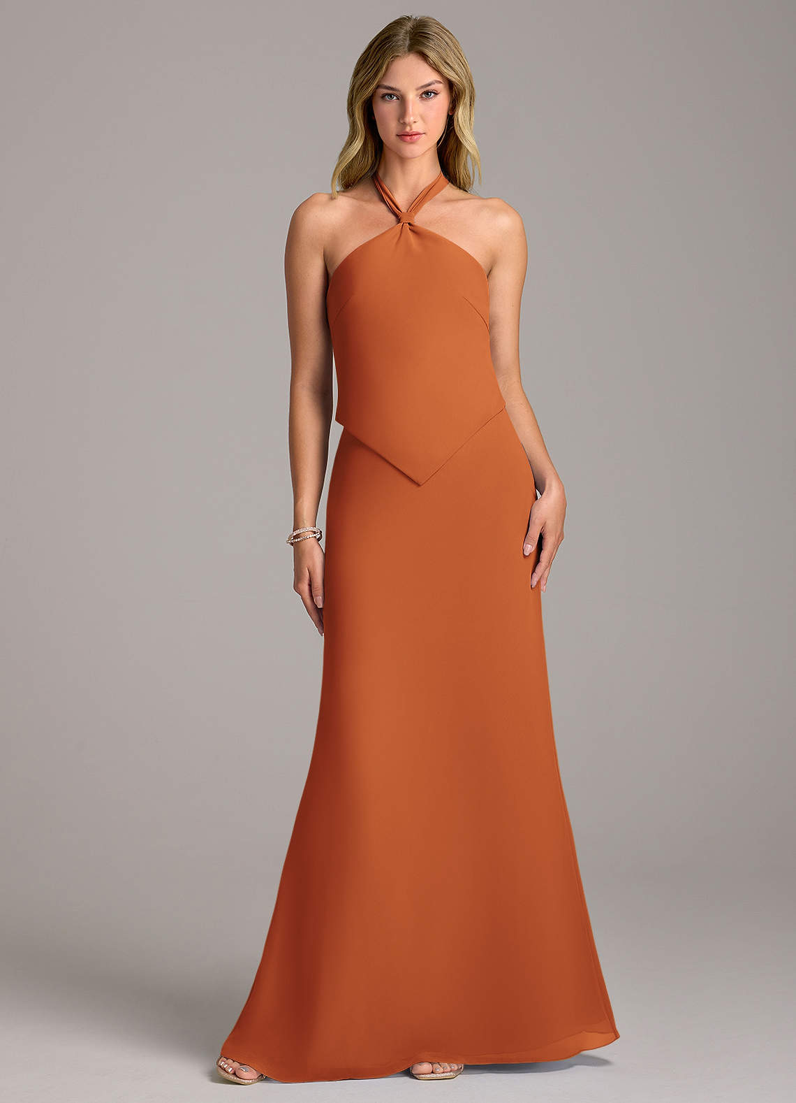 Azazie Keisha Bridesmaid Dresses Cinnamon Sheath Chiffon Dress image1