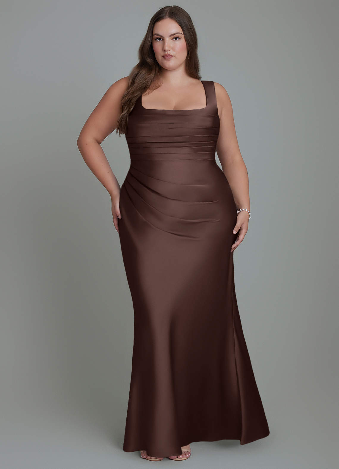 Azazie Agustina Bridesmaid Dresses Ganache Mermaid Corset Stretch Satin Dress image6
