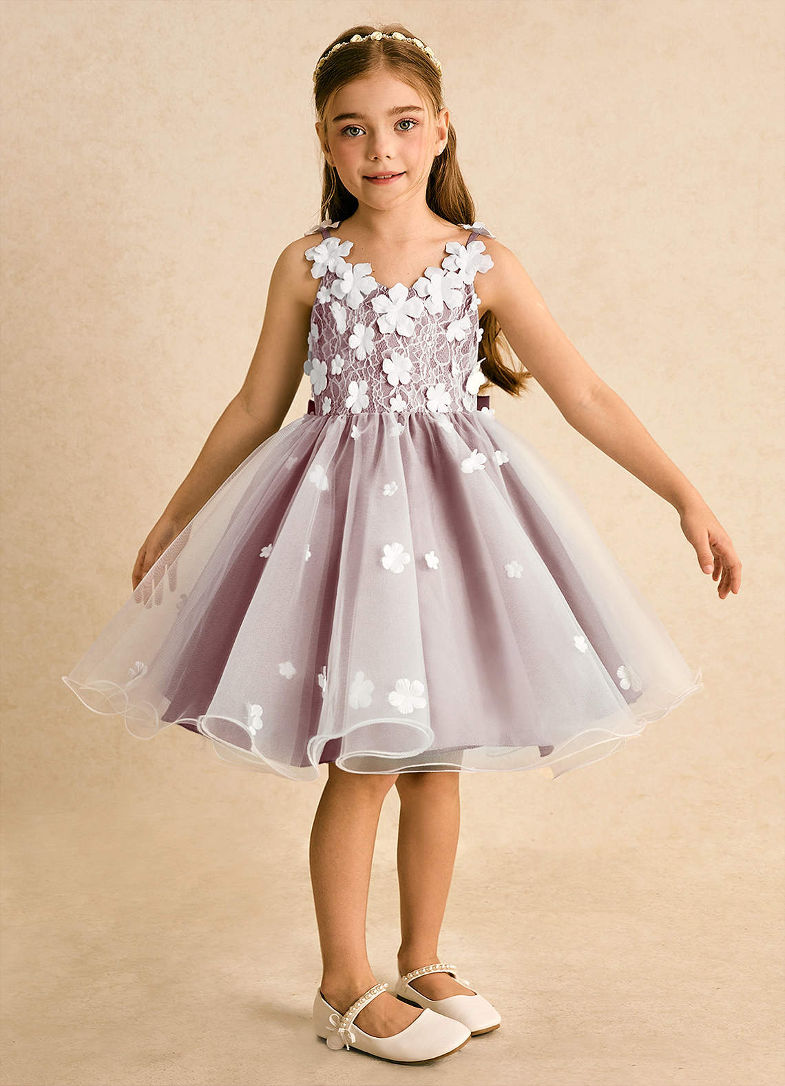 Azazie Junebug Flower Girl Dresses Ivory Dusty Rose Ball-Gown Lace Tulle Dress image5