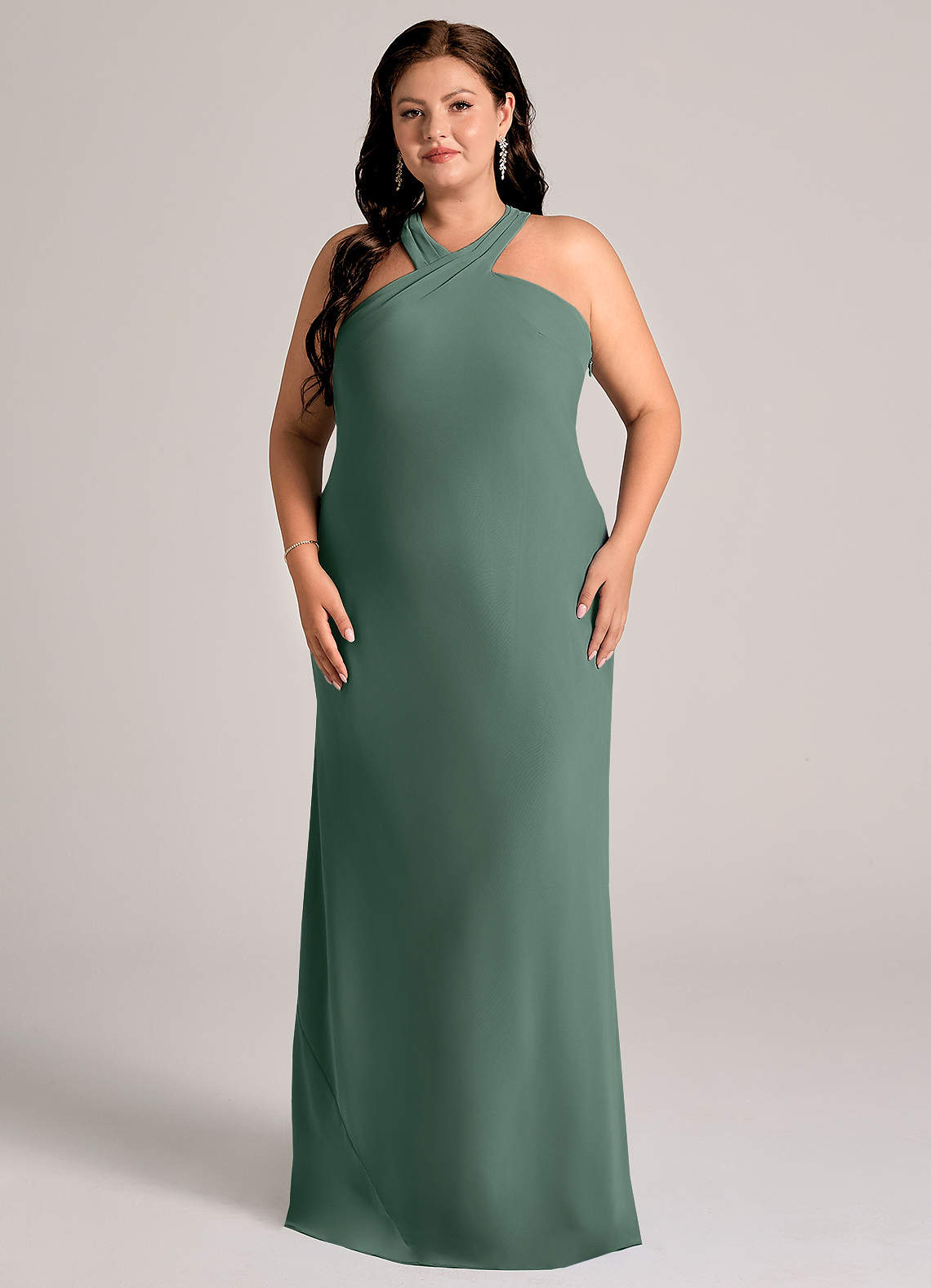 Azazie Doretta Robes de demoiselle d'honneur Robe Sirène en Mousseline de soie Plissée Mousse De Mer image1