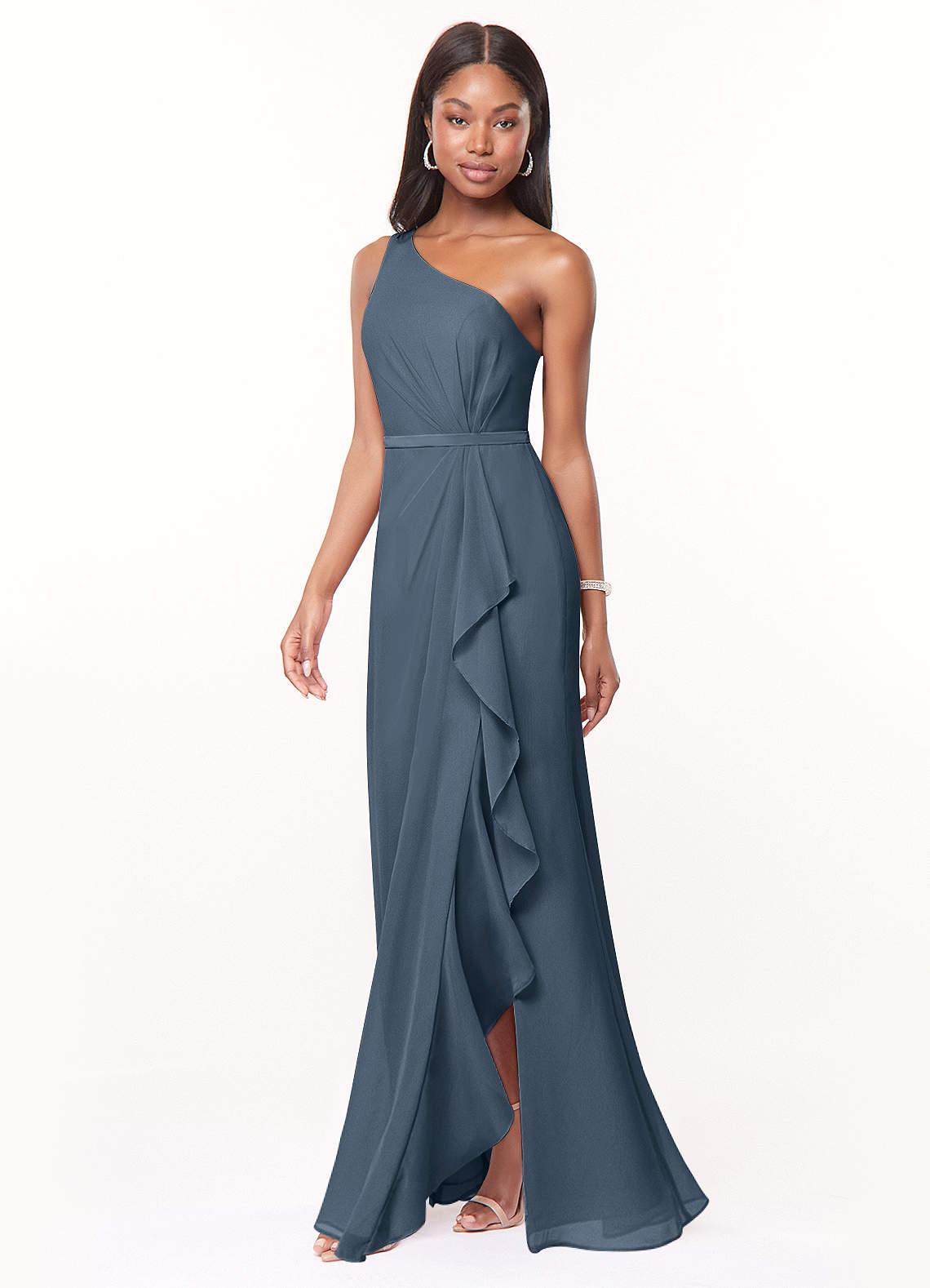 open lace back dress Pleated One Shoulder Chiffon Maxi Bridesmaid Dress main image 0