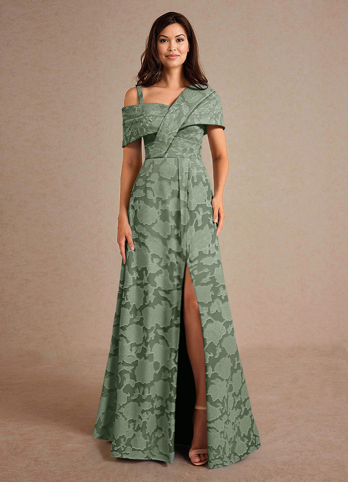 Azazie Milton Matcha A-Line Pleated Floral Burnout Dress | Azazie
