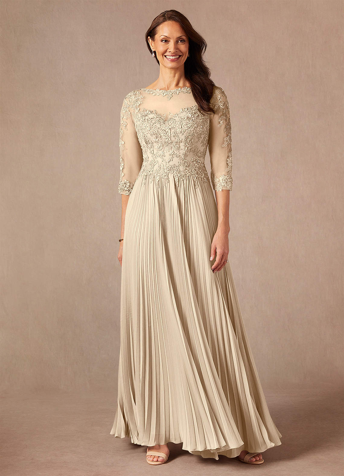Azazie Corinne Kleider für die Brautmutter A-Linie Pailletten Chiffon Kleid Champagner image1