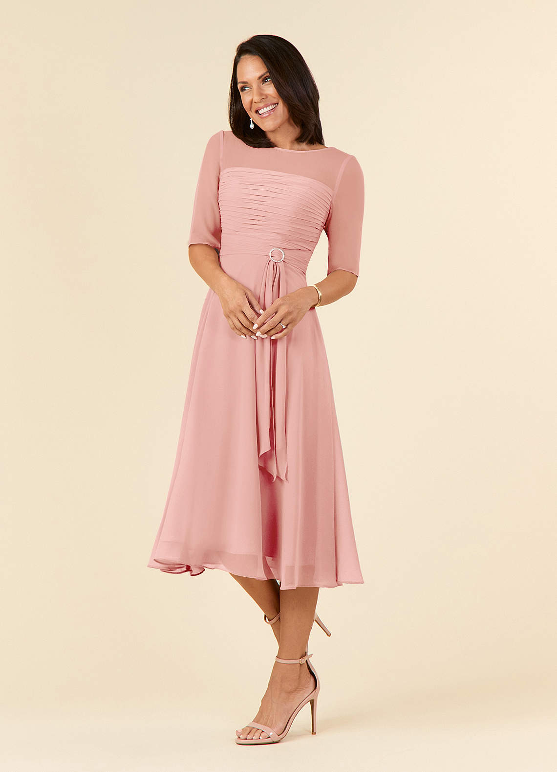 ロゼミューズ chiffon pleated dress Mariah Pink Chiffon Ruffle Halterneck Maxi Dress