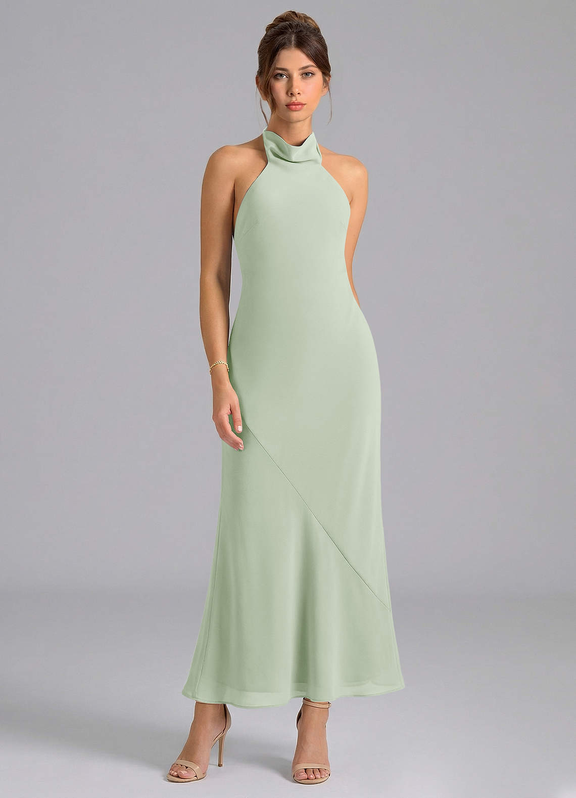 Azazie Velli Bridesmaid Dresses Dusty Sage Mermaid High Neck Chiffon Dress image4