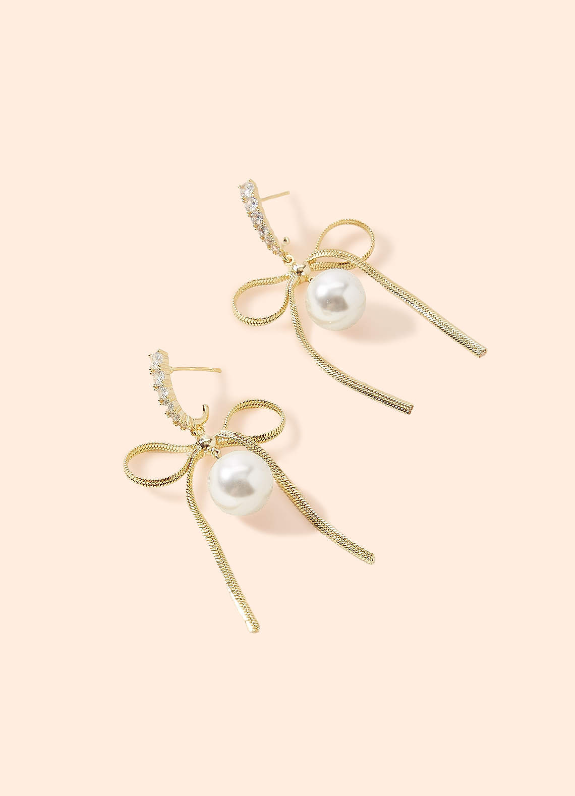 front Bow and Pearl Dangle Earrings