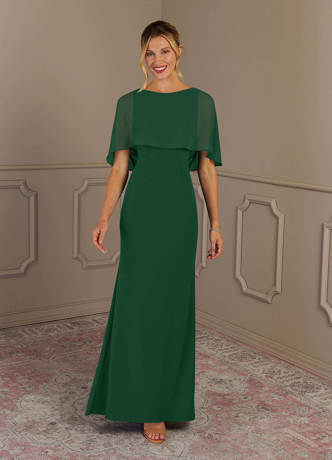 Azazie Dion Mother of the Bride Dresses Dark Green Sheath Scoop Stretch Crepe Dress image3