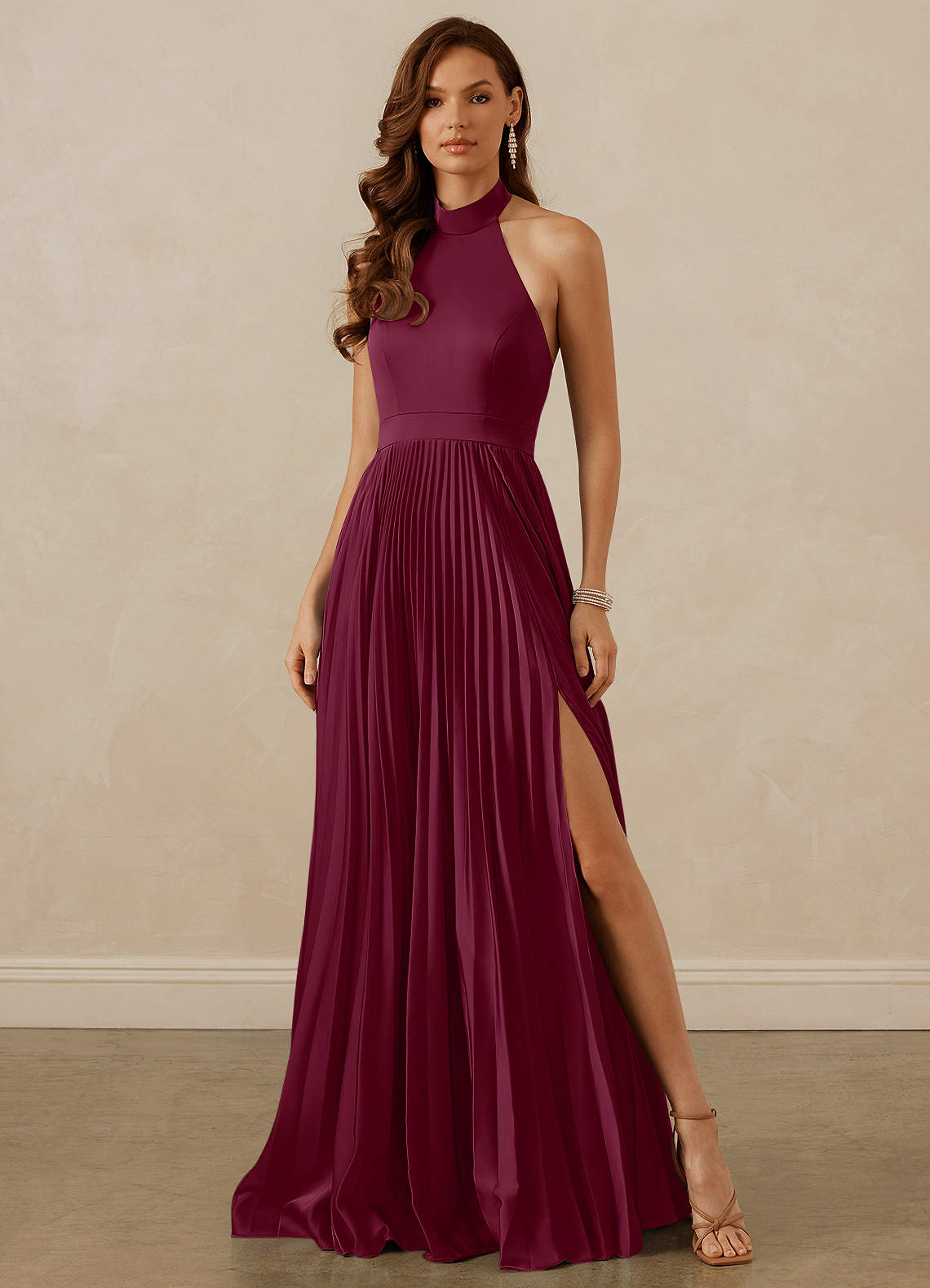 Christian Siriano Bridal for Azazie 1007 Bridesmaid Dresses Mulberry A-Line Pleated Stretch Satin Dress image1