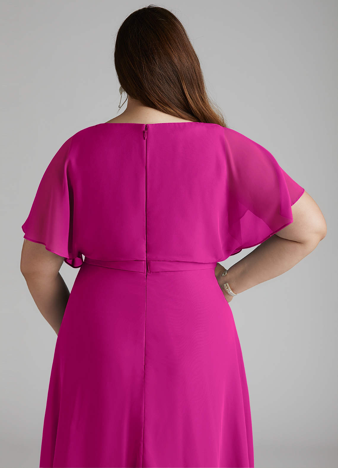 Azazie Aaliyah Vestidos modestos de dama de honra Vestido Linha A Plissado Comprimento do chão Chiffon image9