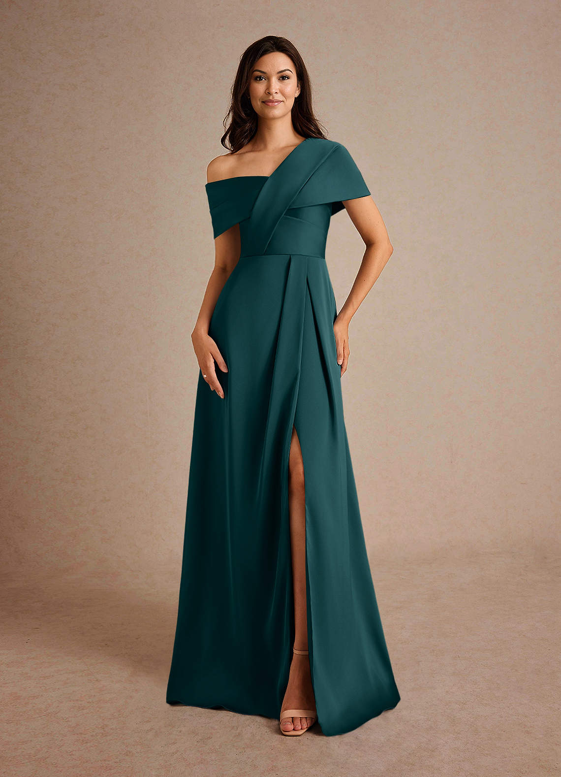 Azazie Milton Abiti per la Madre della Sposa Abito A-Line in Raso Elasticizzato Plissettato Pino image4