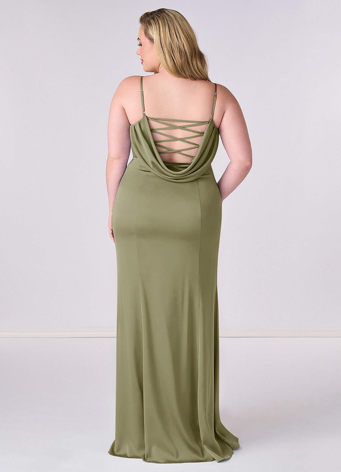 Waist Pleated Mermaid Stretch Satin Dress Silver