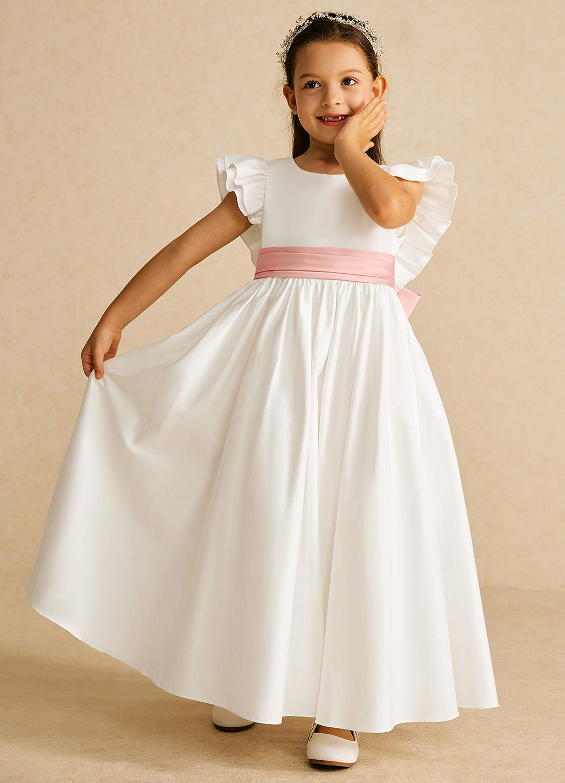 Azazie Aero Flower Girl Dresses Ivory Rosette A-Line Pleated Cotton Dress image5