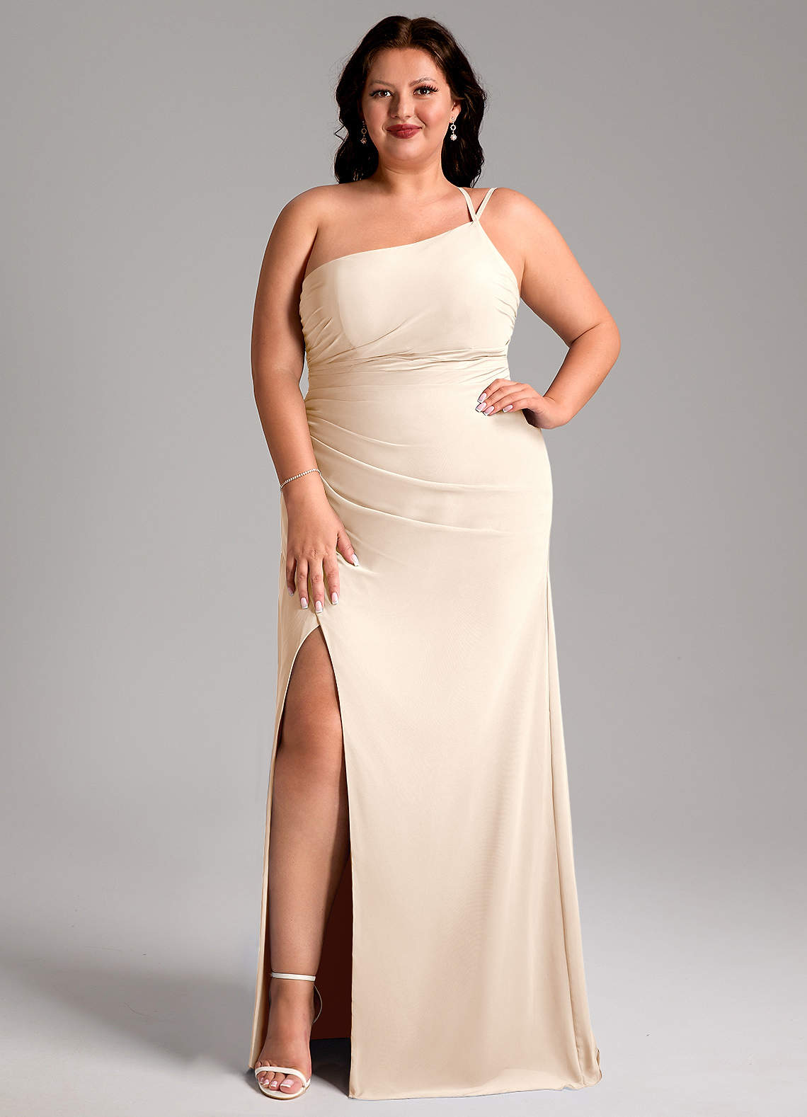 Azazie Eren Jurken voor bruidsmeisjes Jurk van Chiffon met Kolom One-Shoulder Wit Albast image1