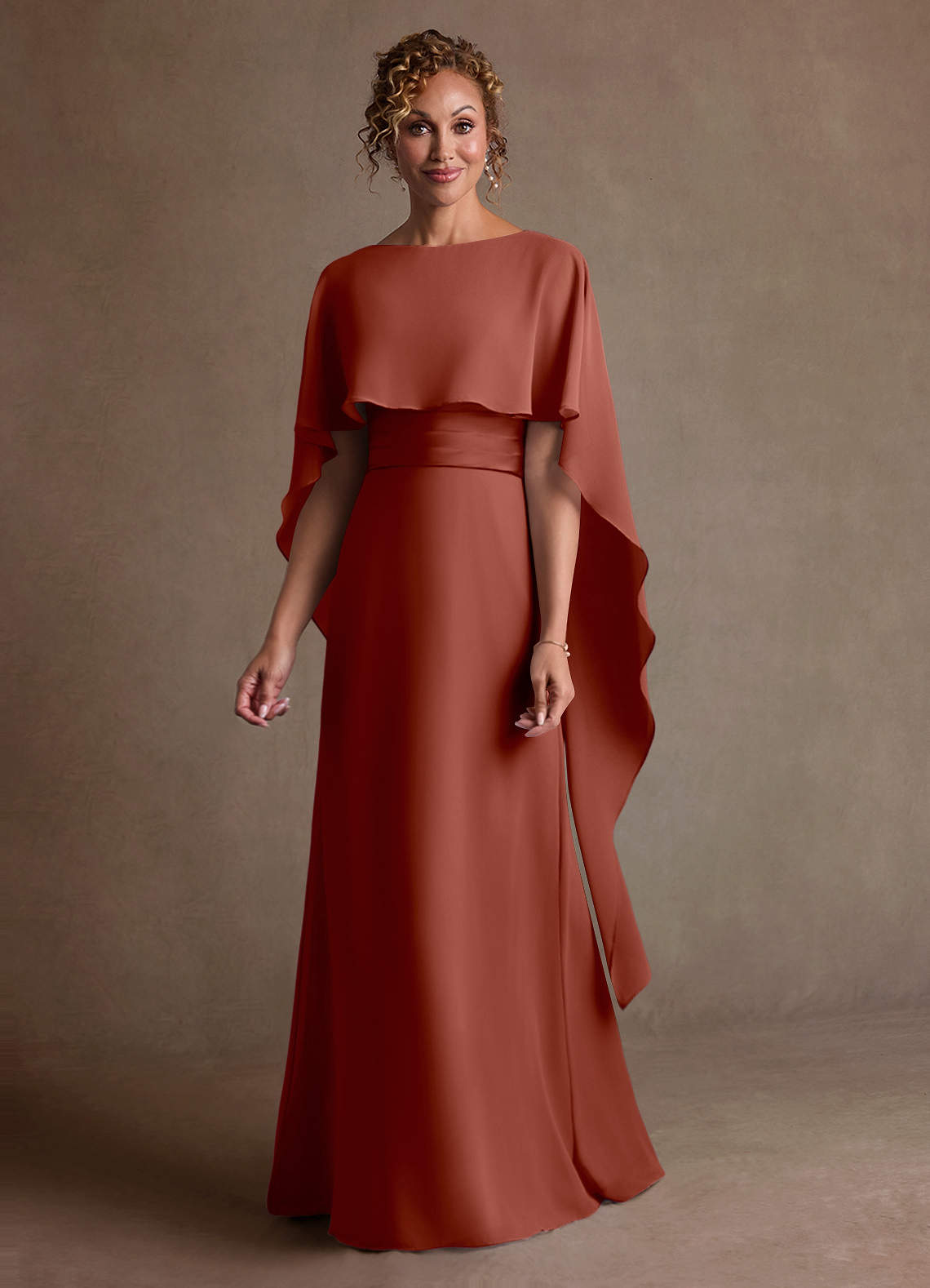 Azazie Marilla Mother of the Bride Dresses Auburn A-Line Pleated Chiffon Dress image3