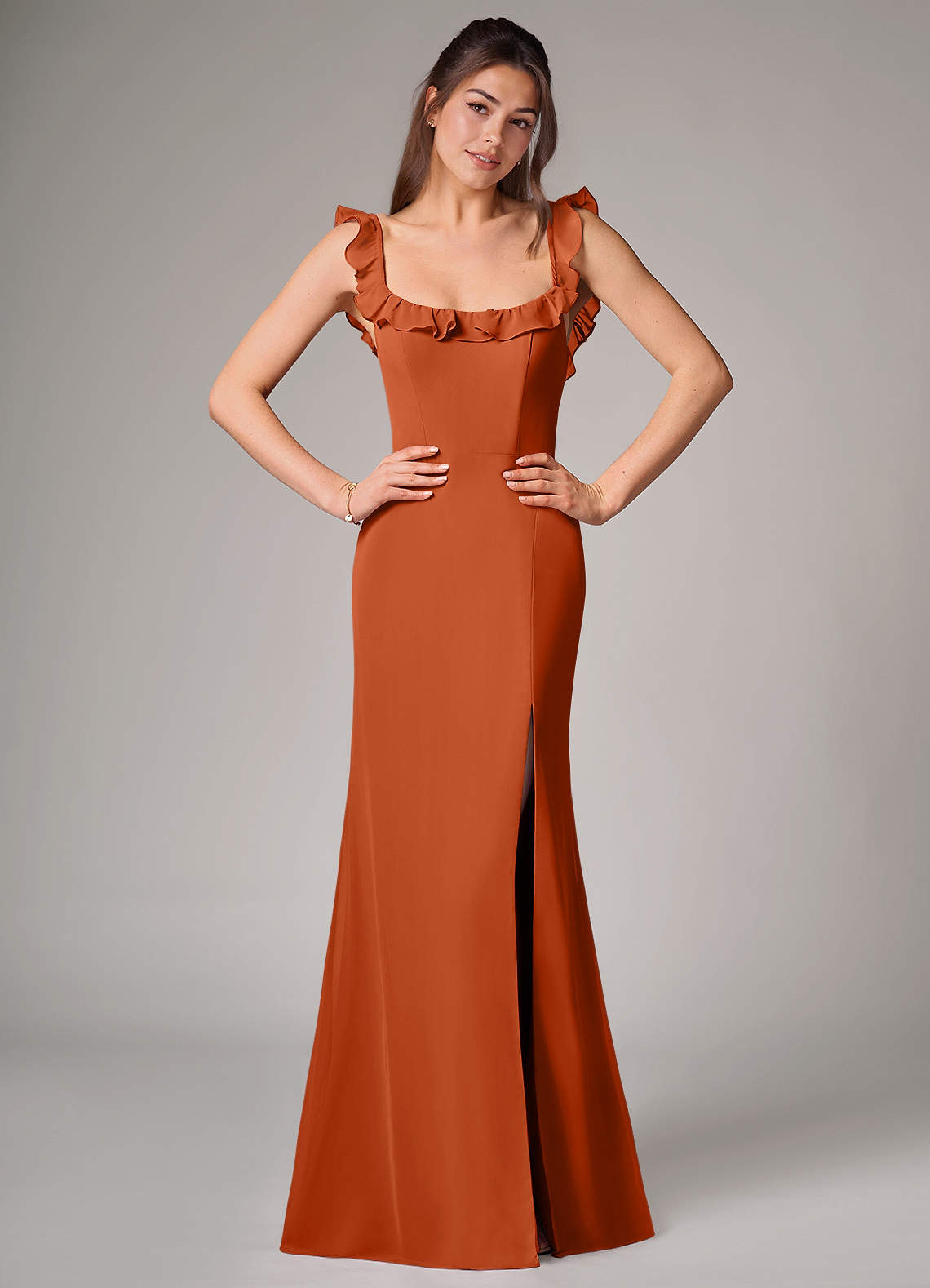 Azazie Callie Burnt Orange Chiffon Bridesmaid Dresses | Azazie