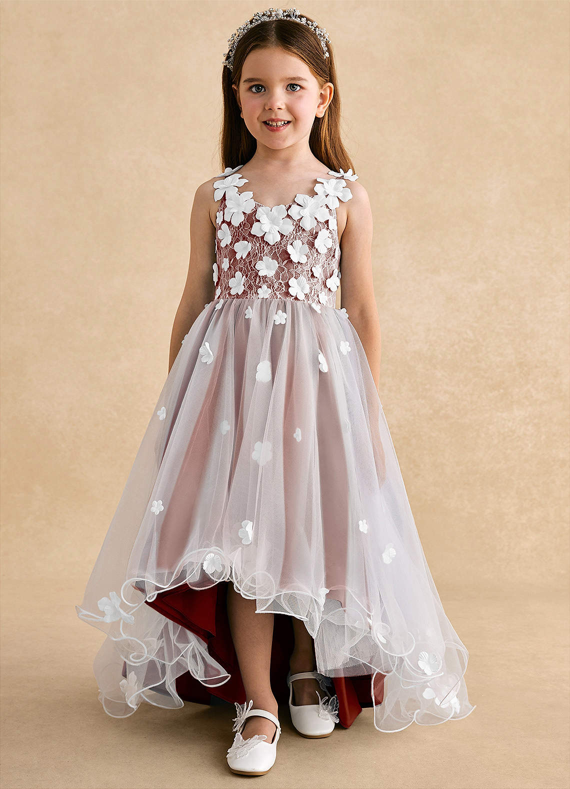 Azazie Celia Kukkatyttöjen mekot A-linja Pitsi Tylli Epäsymmetrinen Pukeutua image6